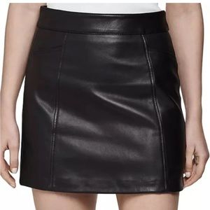 REISS Arden Leather Black Mini Skirt